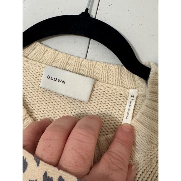 BLDWN Sweater Mens Medium White Minnelli Wool Cotton Chunky Knit Crewneck - Picture 6 of 12